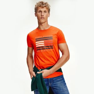 Tommy Hilfiger pánské oranžové tričko Corp - XL (SNC)